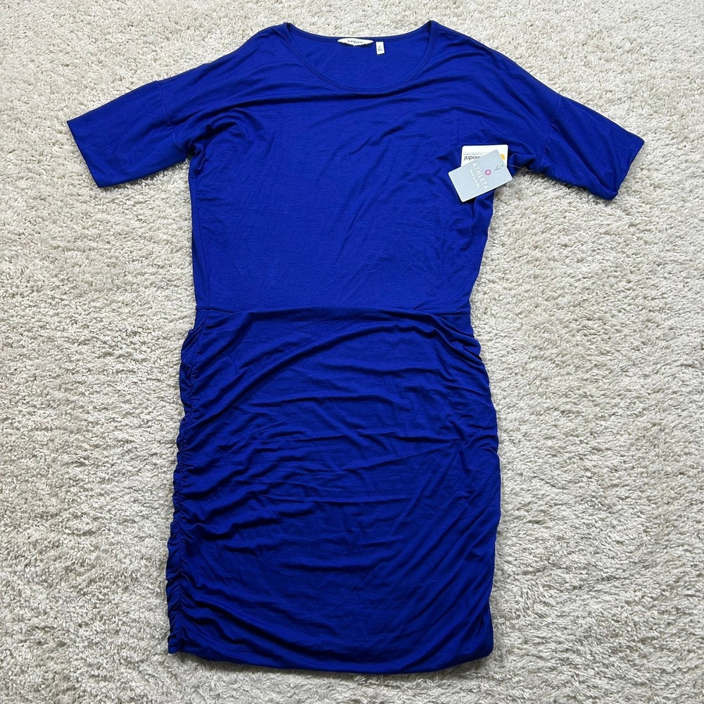 Athleta Solstice Tee Dress XL Blue Ruched MicroModal Wool Blend New with Tags